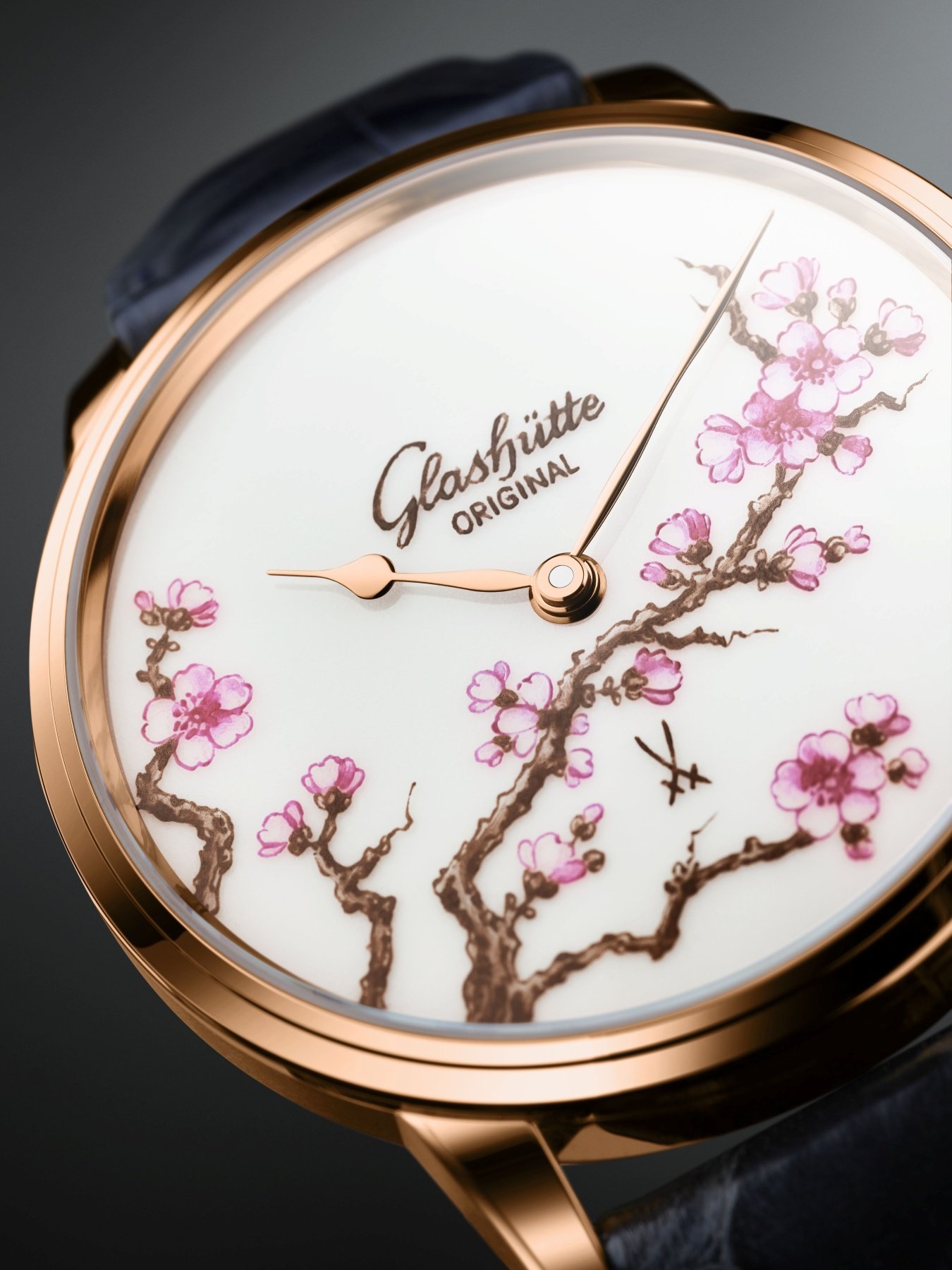 Dial of the Glashütte Original × Meissen Senator Cherry Blossom