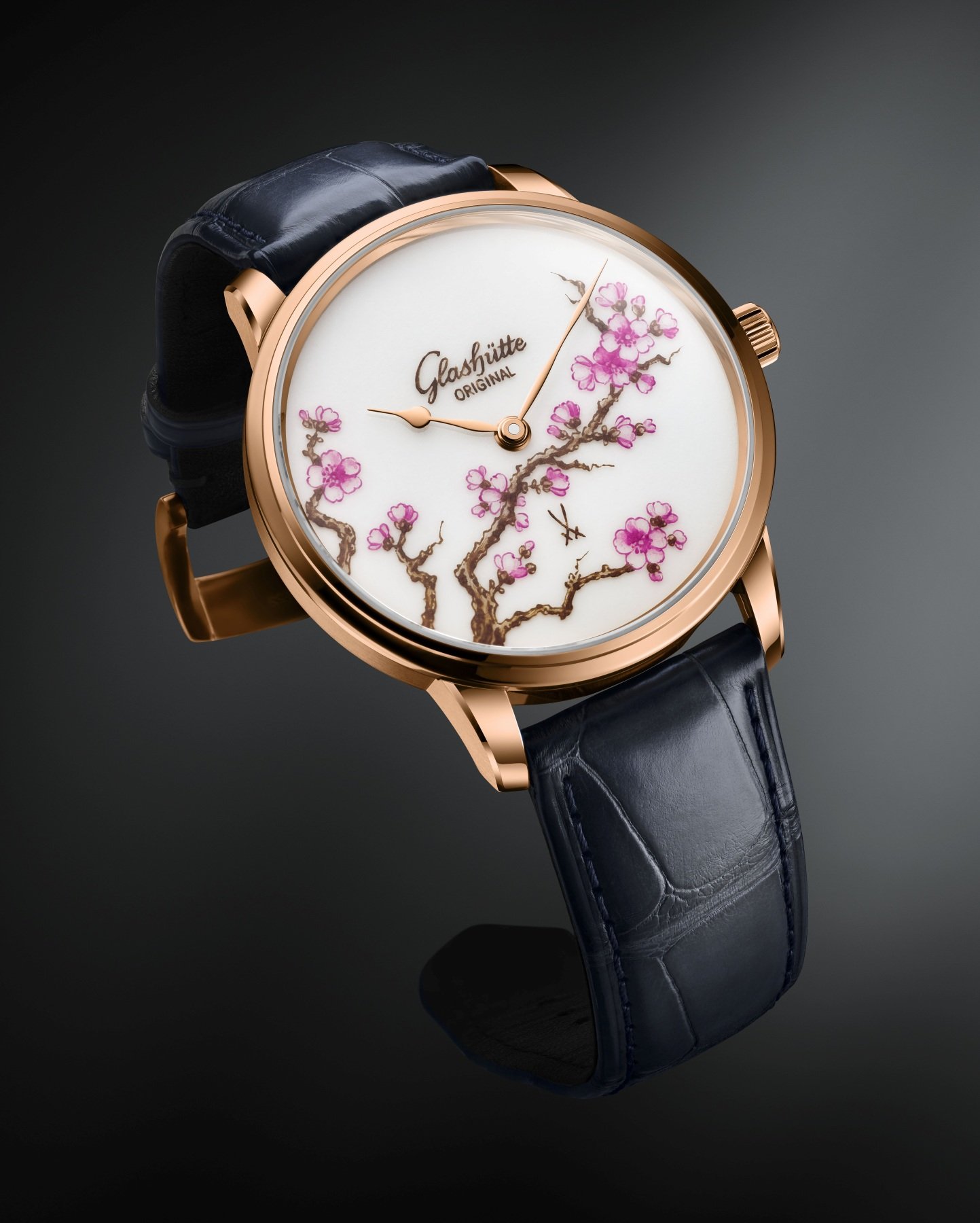 Glashütte Original × Meissen Senator Cherry Blossom upright