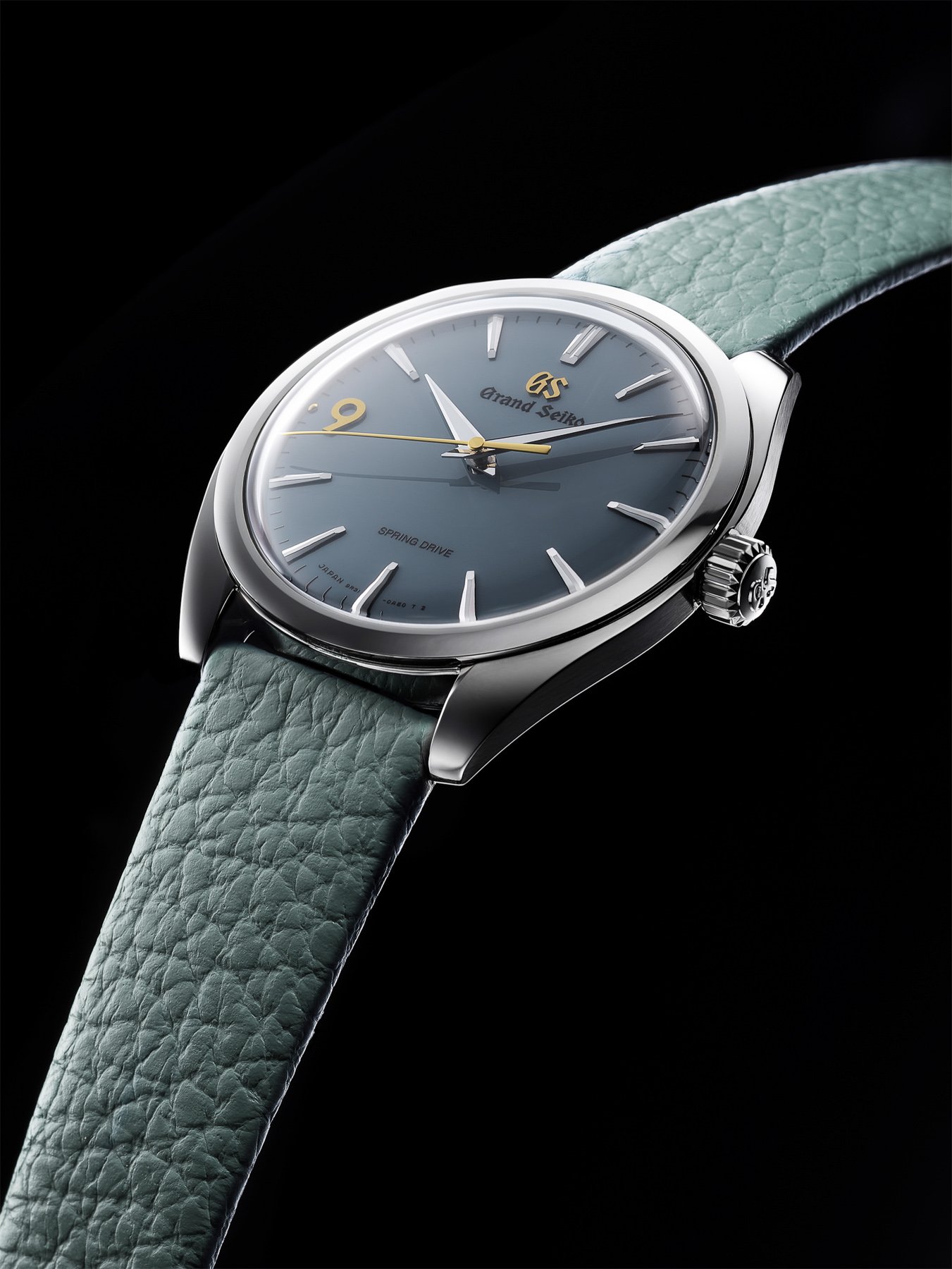 Grand Seiko SBGY045 Elegance Collection Spring Drive GS9 Club LE on gray strap, angled view