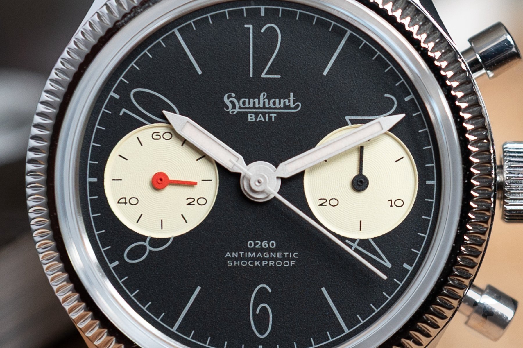 Hanhart 417 ES × 0260 & BAIT black dial up close