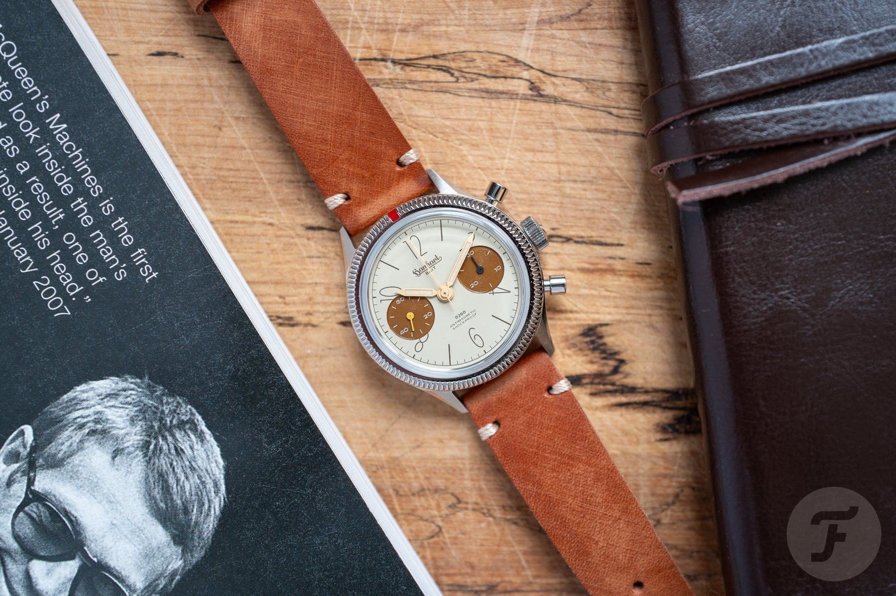beige-dial Hanhart 417 ES × 0260 & BAIT flat-lay