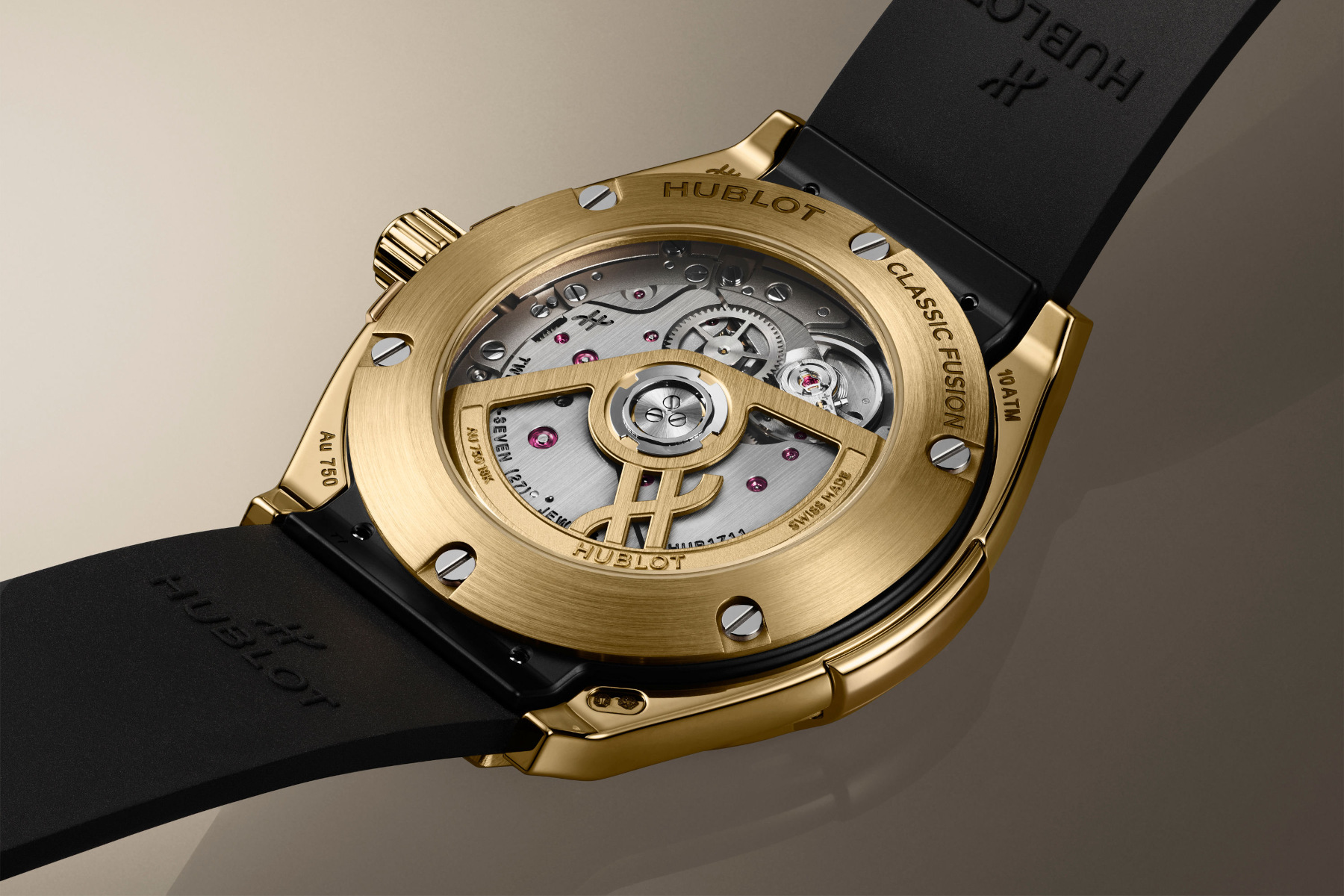 yellow gold Hublot Classic Fusion Tributo case back and movement