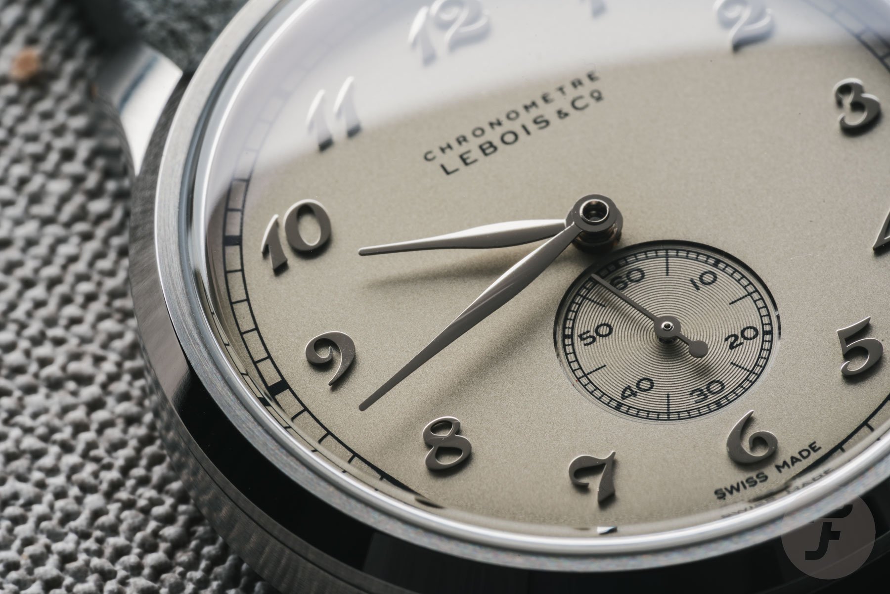 Lebois & Co Heritage Small Seconds Script dial close-up