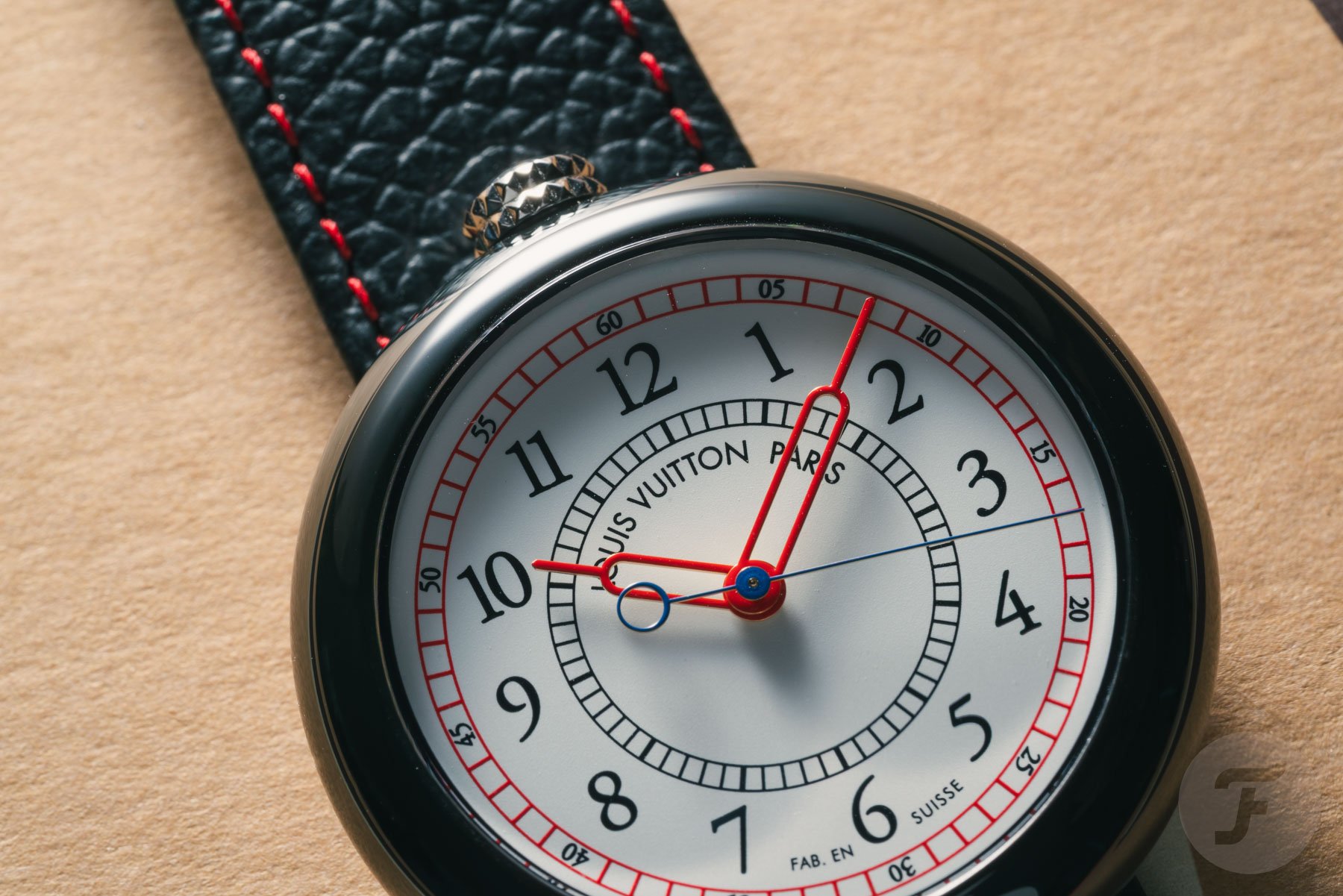 black ceramic Louis Vuitton Monterey up close