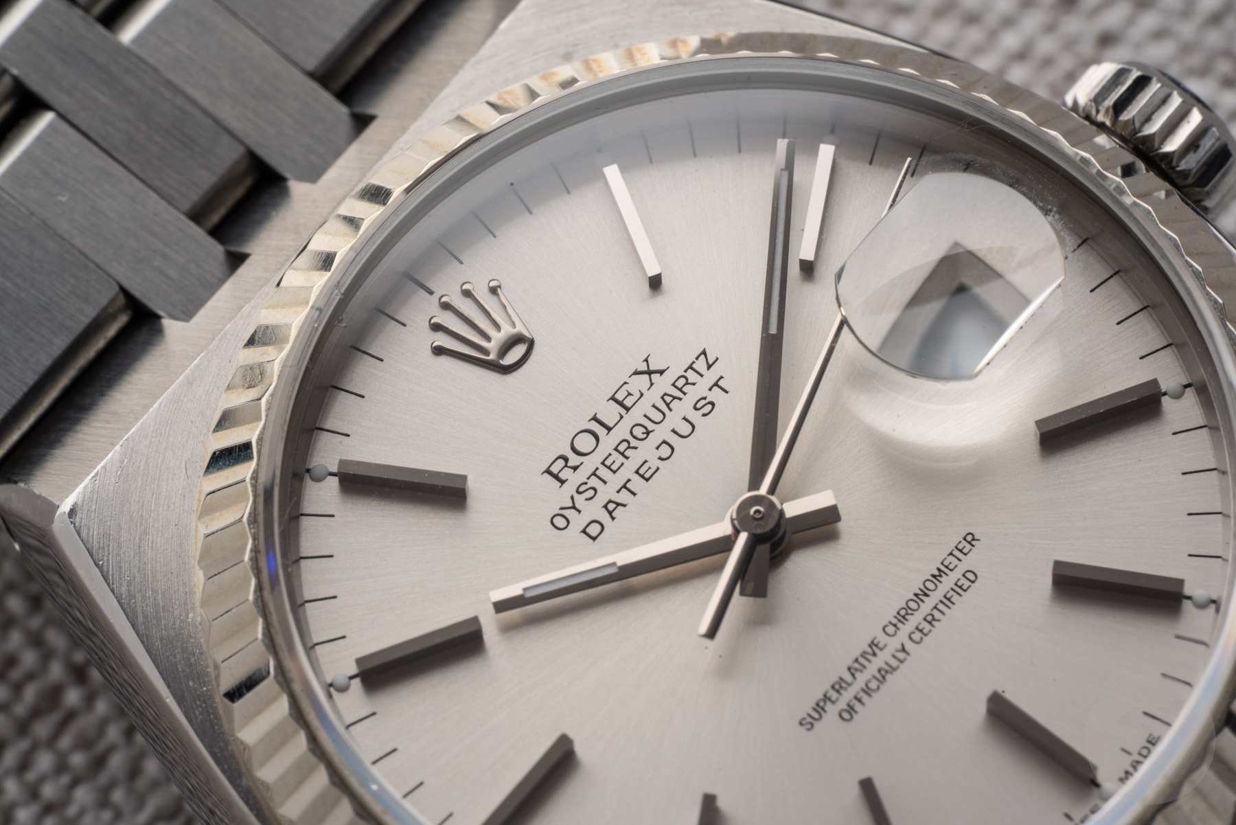 Rolex Oysterquartz Datejust ref. 17000 dial up close