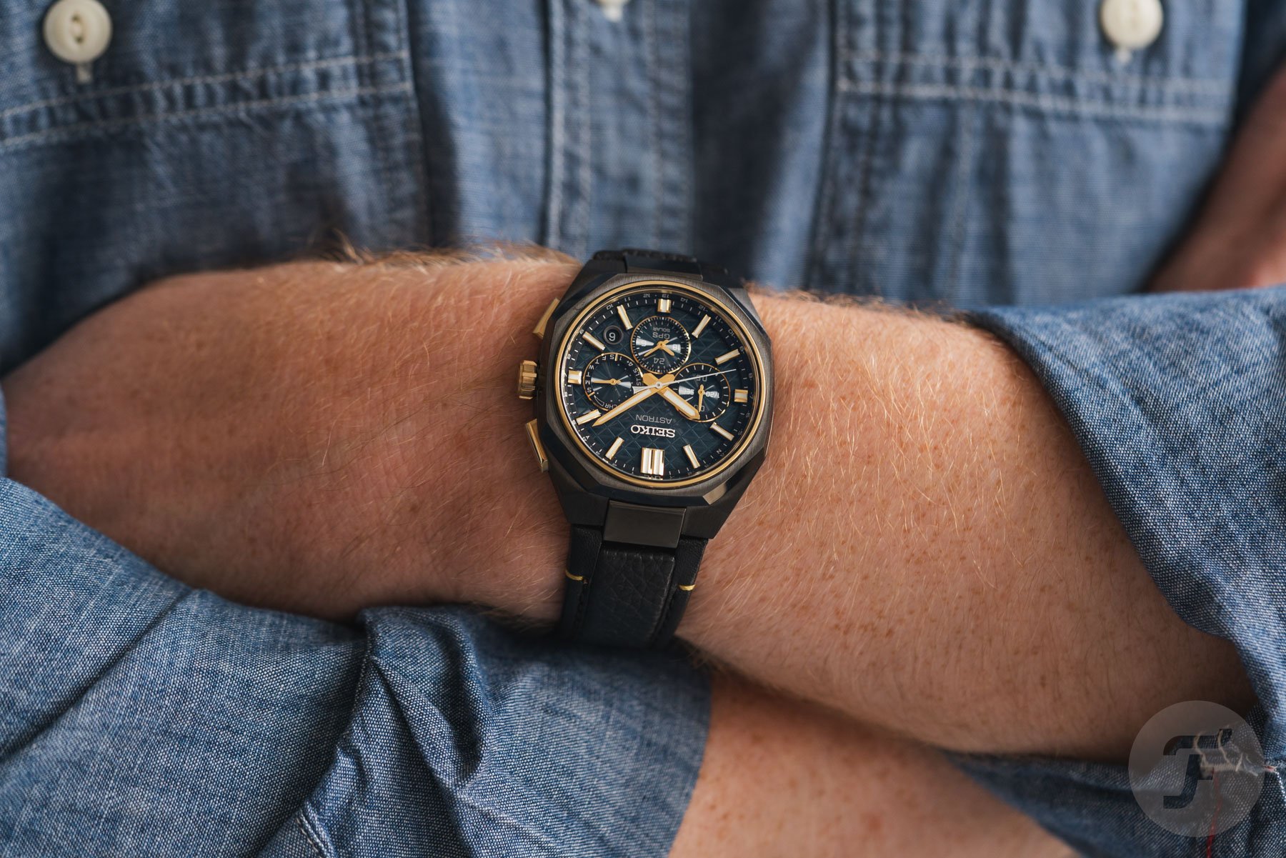 Seiko Astron GPS Solar Dual-Time Chronograph 2026 Limited Editions HAB009 on wrist, arms crossed