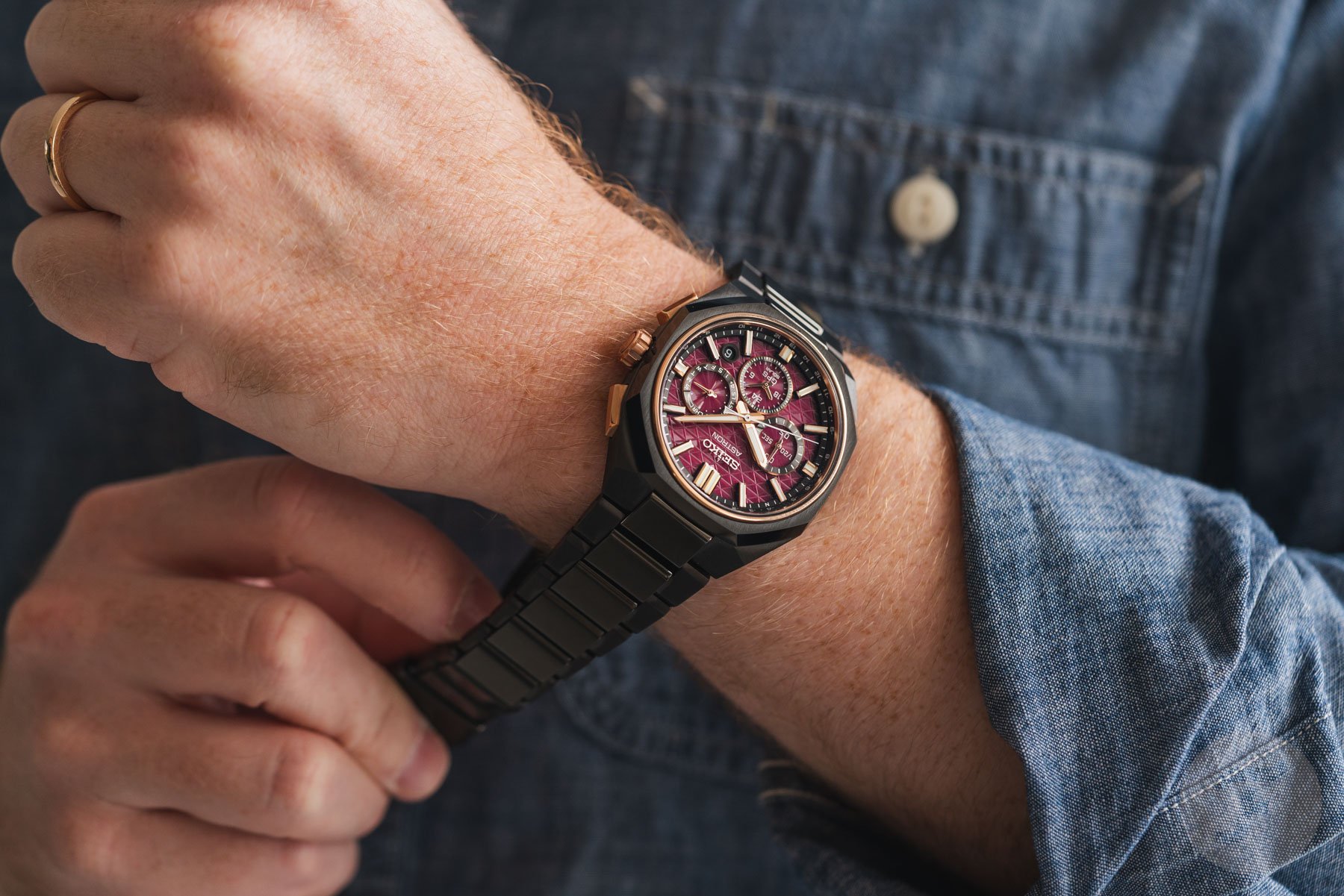 Seiko Astron GPS Solar Dual-Time Chronograph 2026 Limited Edition HAB010 on wrist, holding clasp