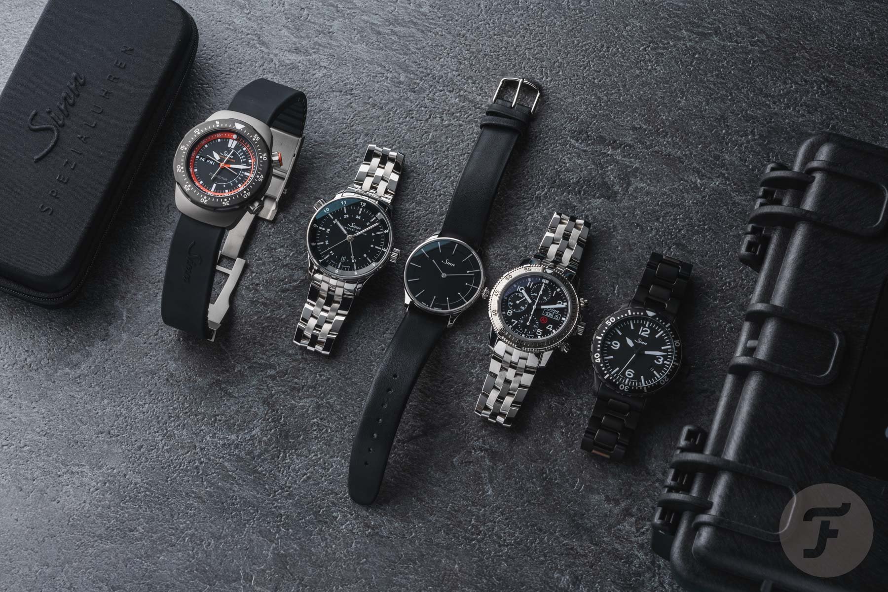 Sinn EZM 12, 6096, 1739 St I S, 206 St Ar, and 857 S flat-lay