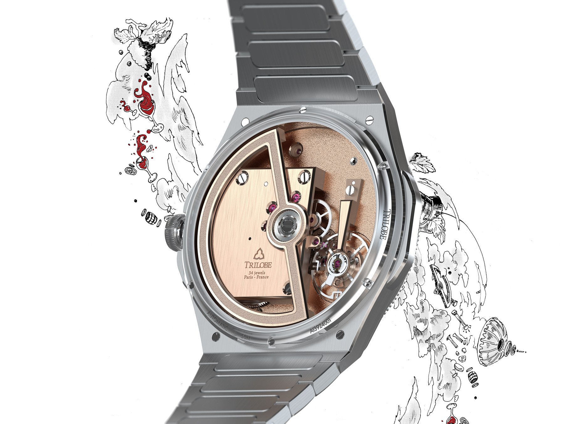 Trilobe Château Trente-Deux case back and movement