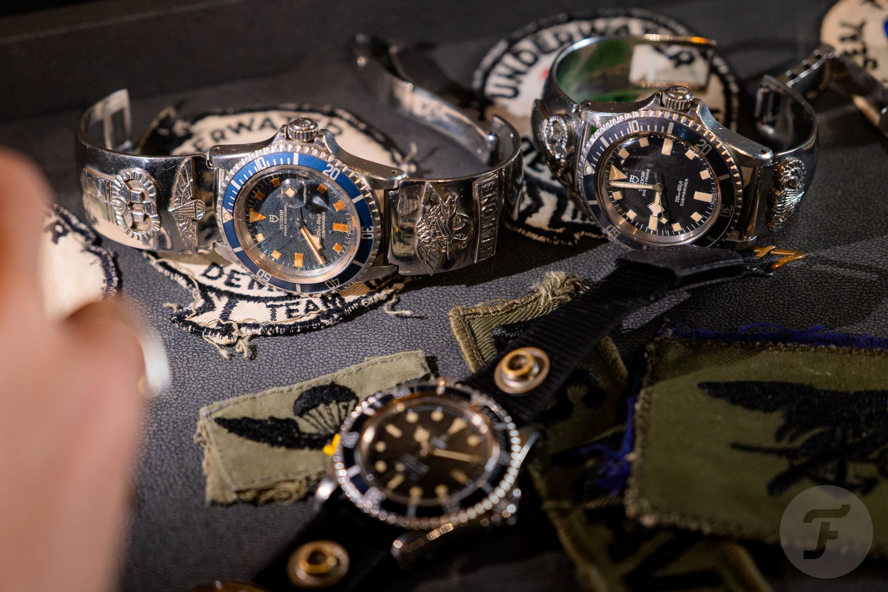1968 black-dial Oyster Prince Submariner 7016 and a blue-dial 9411 from 1974 on Olongapo bracelets