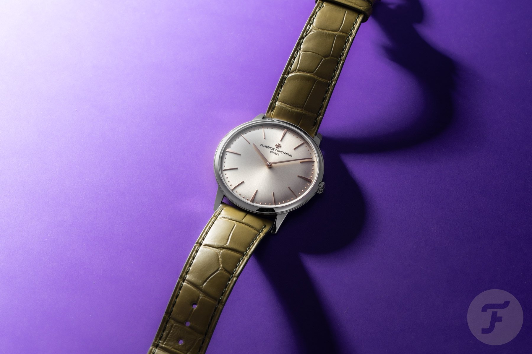 Vacheron Constantin Patrimony Manual-Winding ref. 1410U/000G-H017 flat-lay on purple background
