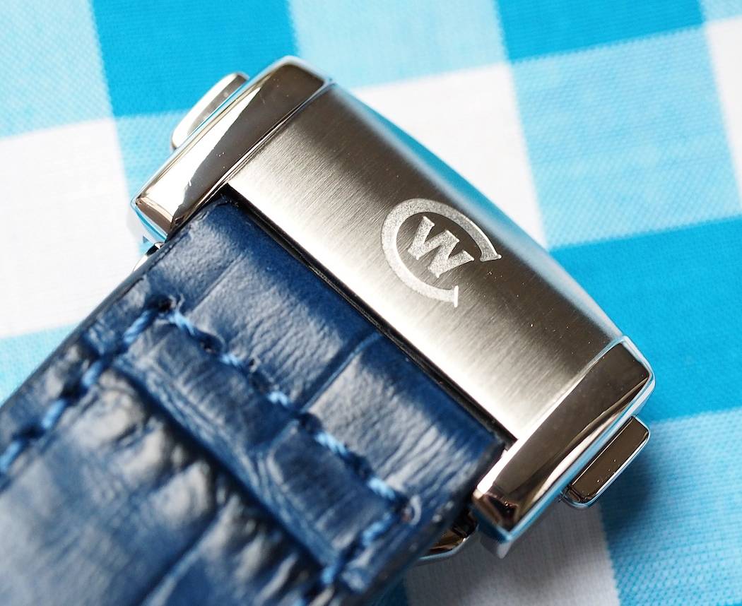 The deployant buckle with its 2 buttons on the Christopher Ward C9 Moonphase