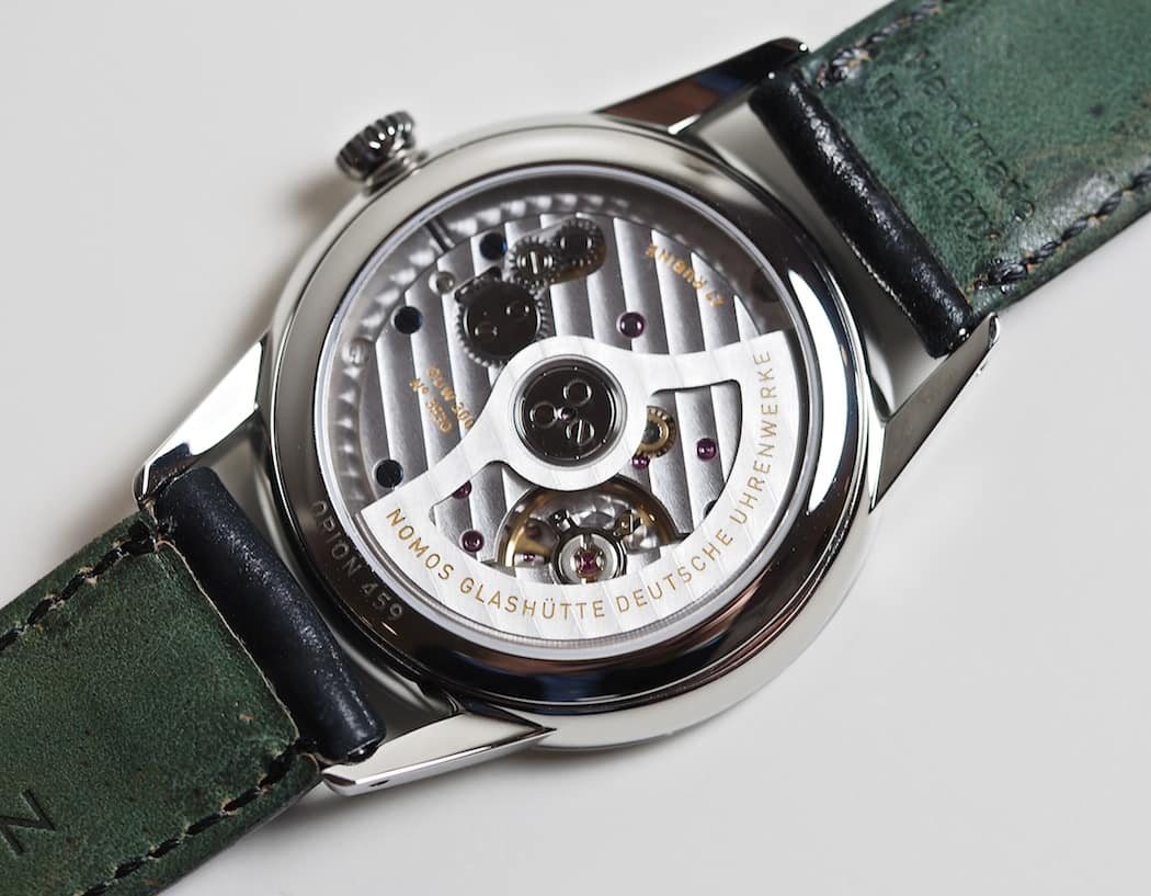 The new DUW3001 movement as seen through the back of the Nomos Neomatik Orion
