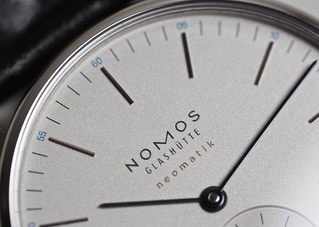 A gorgeous silver dial on the Nomos Neomatik Orion