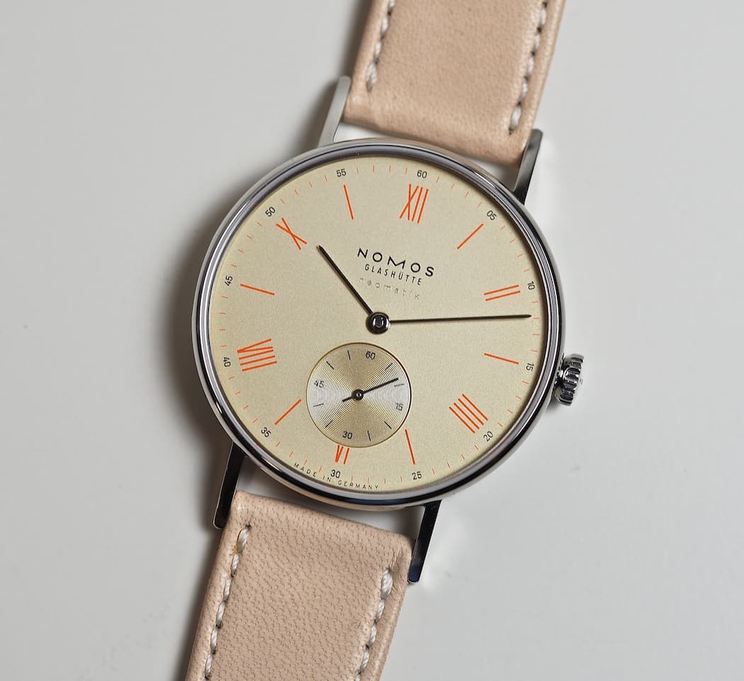 The champagne dial version of the Nomos Neomatik Ludwig