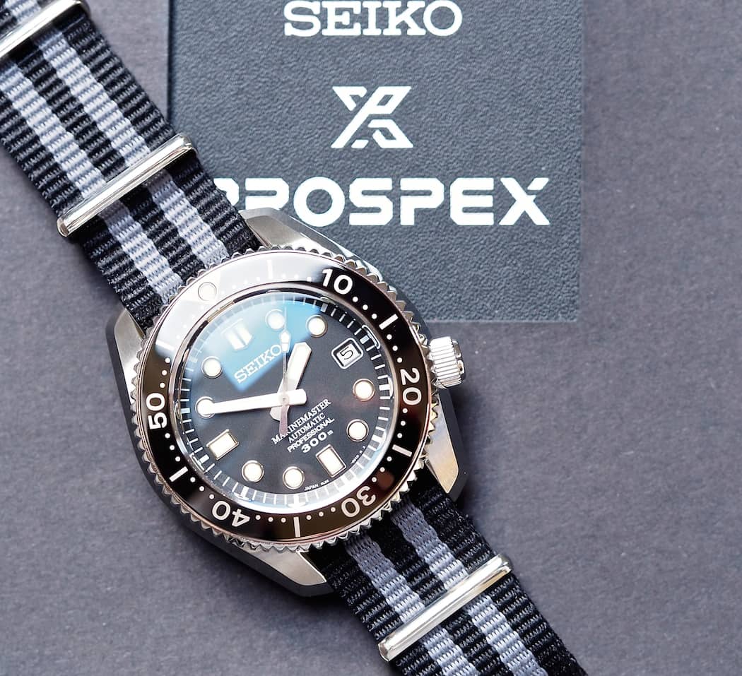 The Seiko MM300 on top of its simple box