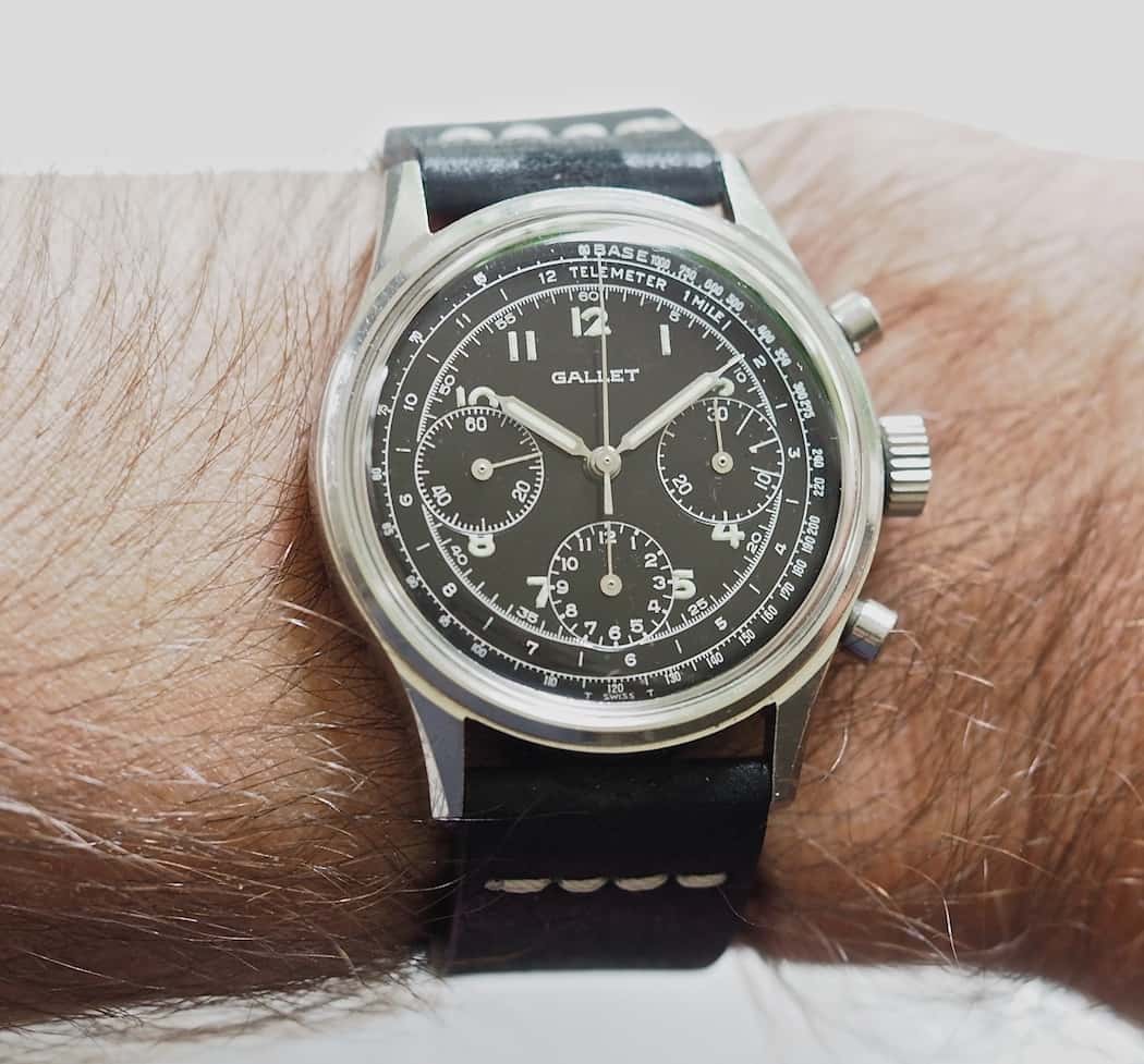 The black Gallet Multichron 12 on the wrist
