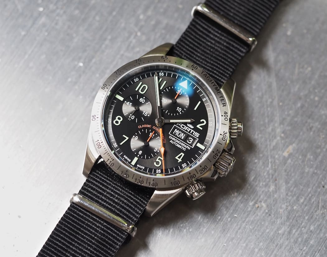See the sunburst effect on the dial of the Fortis Classic Cosmonauts