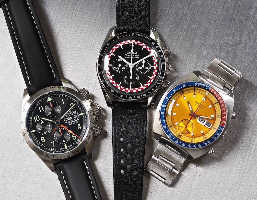 A space theme: the Fortis Classic Cosmonauts, an Omega Speedmaster Professional and a Seiko 6139