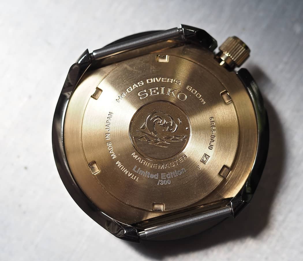 The case back of the Seiko Spring Drive Tuna