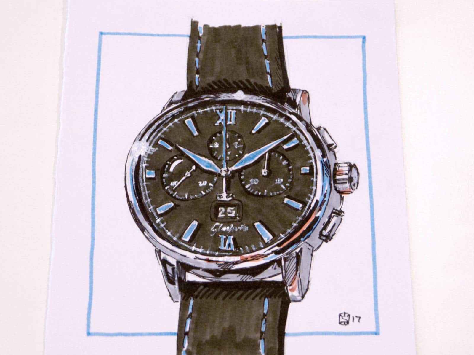 Drawing of a new Glashütte Original watch during Baselworld 2017