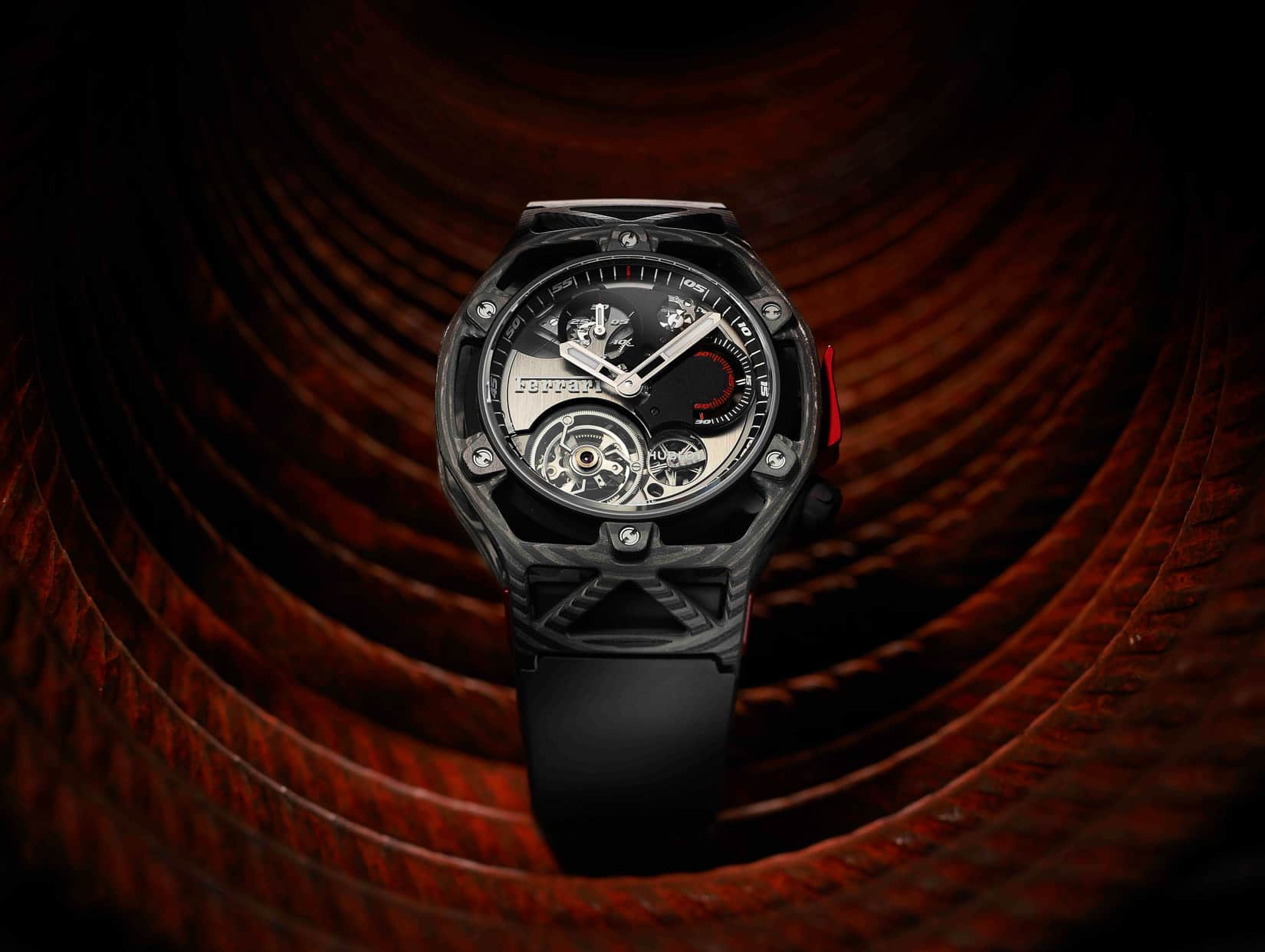 Hublot: Techframe Ferrari 70 Years Tourbillon Chronograph Carbon