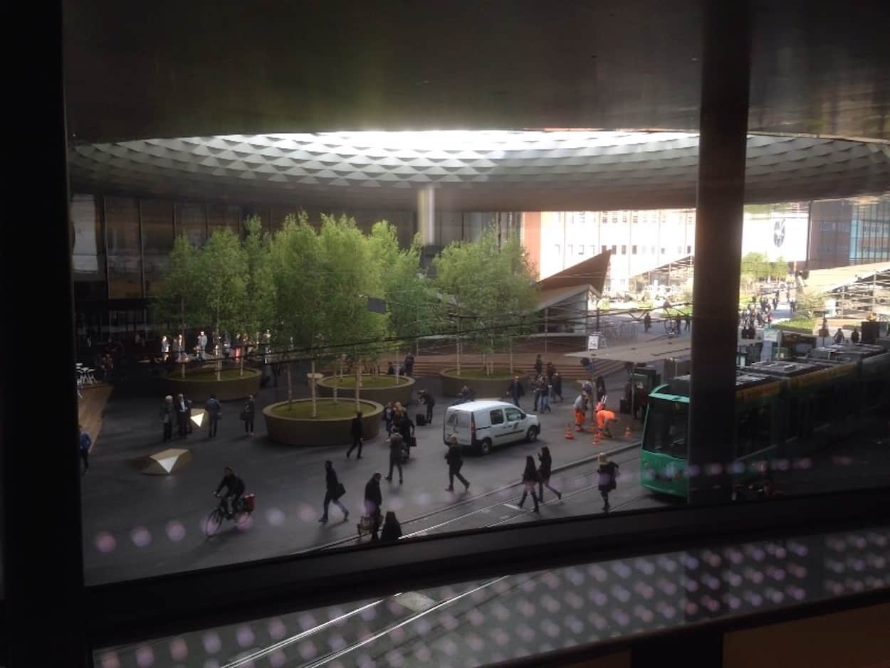 Looking out from the press room in Basel at 8:30am...what you do while waiting in a line of 100 people for coffee